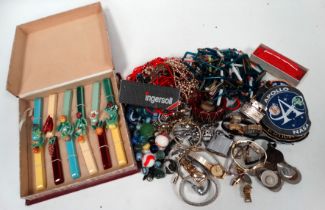 A quantity of costume jewellery and wristwatches - together with place markers, marbles, lighters,