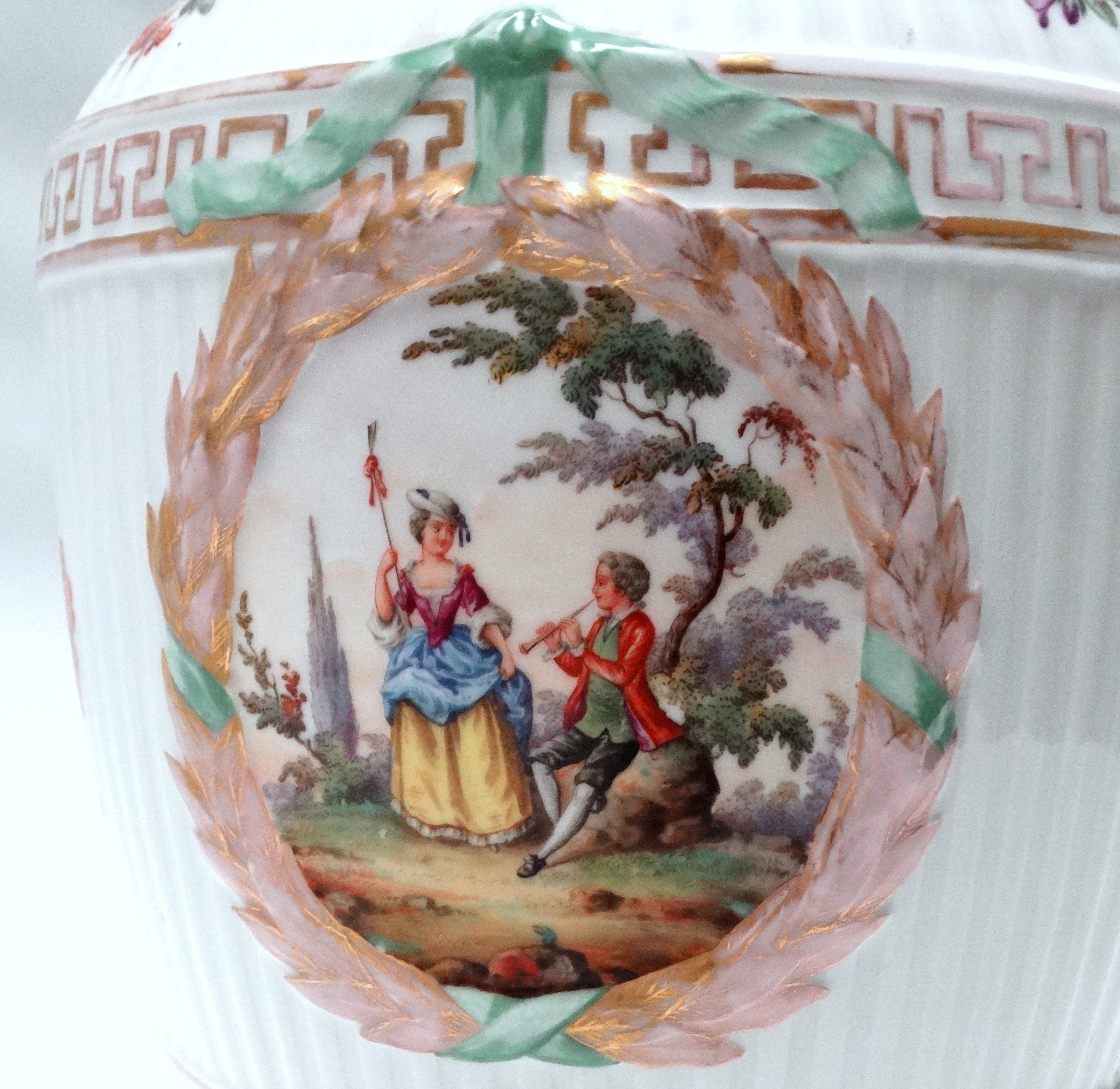 An early 20th century Meissen vase and cover - decorated with floral sprigs and vignettes of - Image 6 of 6