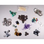 A quantity of polished semi-precious stones - some as buttons, together with white metal jewellery