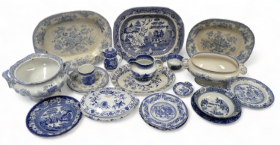 A small quantity of late 19th and early 20th century blue and white ceramics - to include an 'Onion'