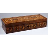 A mid 19th century Tunbridgeware games box and cribbage board, the rectangular box decorated with