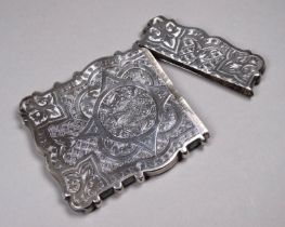 A silver card case - Birmingham 1870, George Unite, of shaped rectangular form, engraved with