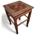 A late 19th century Chinese square table - with wax export seal, the cleated top on shaped square