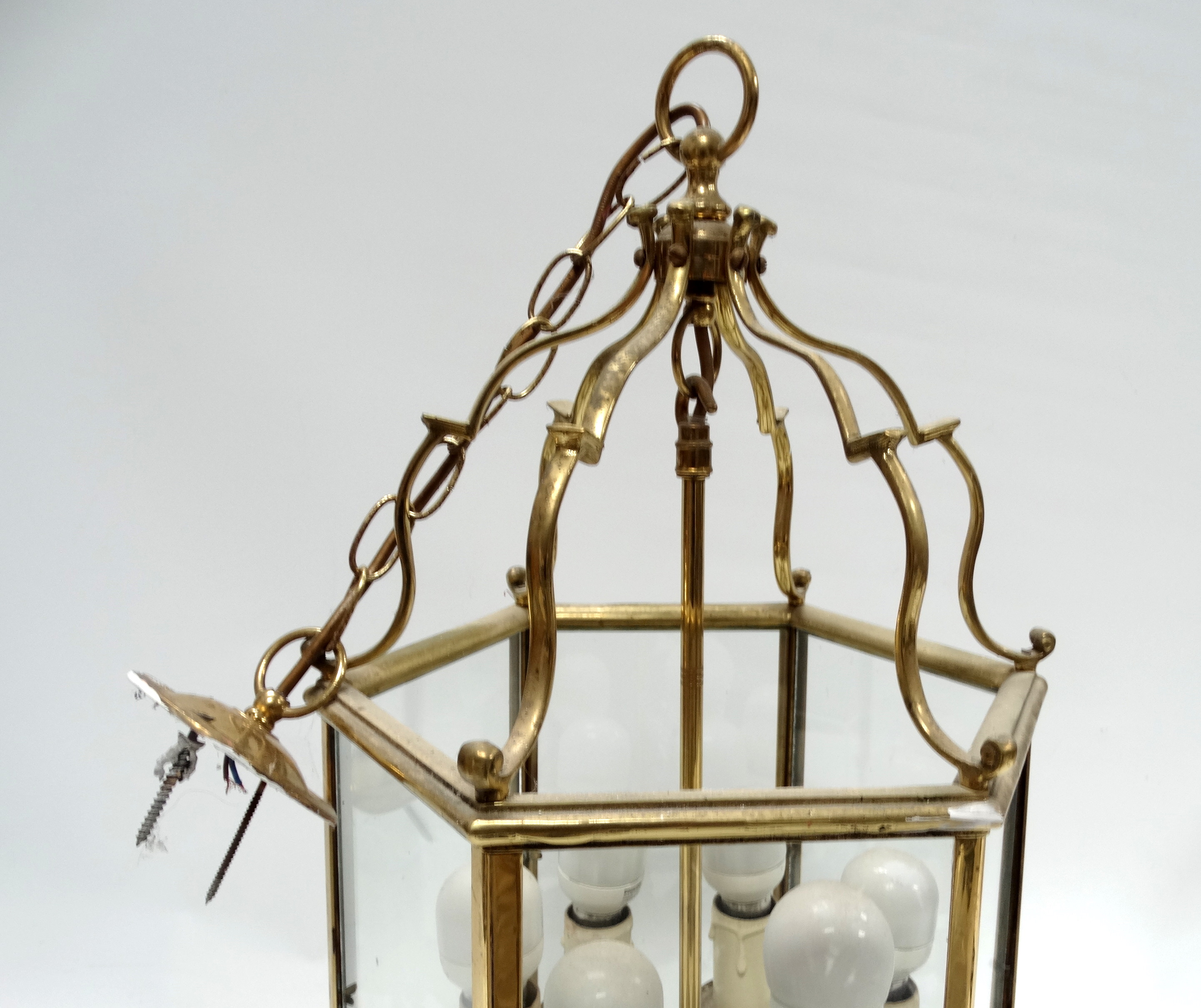 A Georgian style brass hexagonal hall lantern - height 59cm. - Image 3 of 3