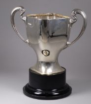 A square silver twin handled trophy - Sheffield 1914, Atkin Brothers, height 19cm, silver weight