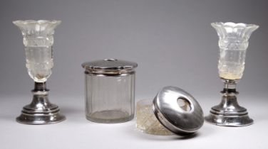 A cut glass and silver mounted pin pot - Birmingham 1923, together with another similar smaller