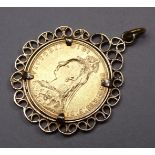 United Kingdom, Victorian gold proof sovereign 1889 - within a 9ct gold pendant frame, total