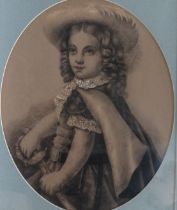 19th Century British School Young Boy Dressed as a Cavalier Charcoal on coloured paper Framed and