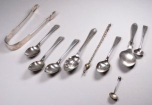 A set of four Georgian silver teaspoons - engraved with ownership initial, together with a pair of