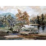 Prudence TURNER (1930-2007) Highland Lake Watercolour Signed lower left Framed and glazed Picture