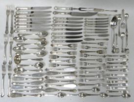 An early 20th century German white metal flatware service stamped 800 - 'Fiddle Back' pattern and