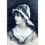 W. WILLIAMS (British 19th/20th Century) Young Woman Wearing a Mob Cap Charcoal on paper Signed and