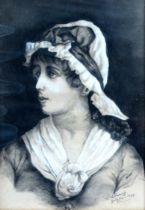 W. WILLIAMS (British 19th/20th Century) Young Woman Wearing a Mob Cap Charcoal on paper Signed and