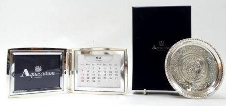 A silver plated Aquascutum perpetual calendar - with retail box and bag, together with a silver