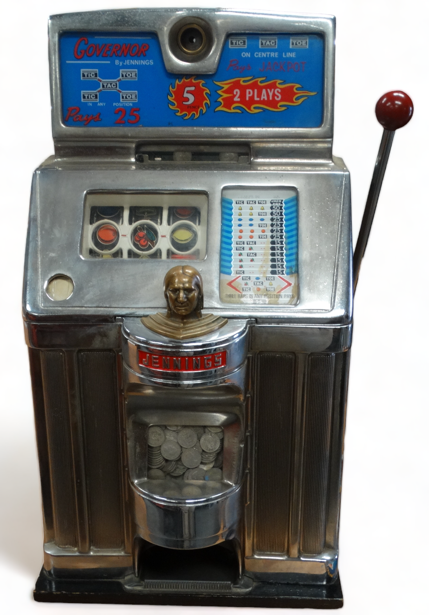A Jennings-Governor mid 20th century American one arm bandit slot machine - chrome case with Tic- - Image 3 of 4