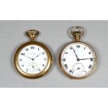 A 9ct gold open face pocket watch - the white enamel dial set out in Roman numerals with a