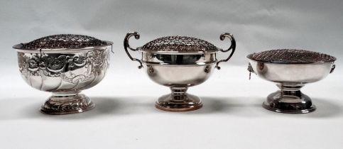 A silver plated rose bowl - of plain circular form with twin handles, width 27cm, together with