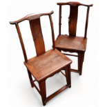 A pair of late 19th century Chinese hardwood chairs - with wax export seals, the yoke back above a