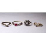 A 9ct gold and diamond crossover ring - size N, together with three other 9ct gold dress rings,