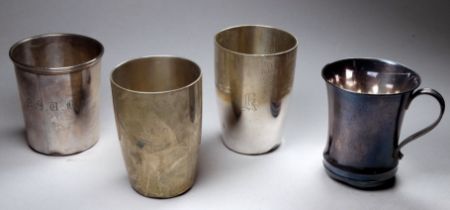 A pair of early 20th century German white metal beakers - by F W Hespe, each engraved with initials,