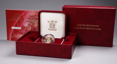 United Kingdom, Elizabeth II gold proof half sovereign 2003 - Royal Mint, in capsule, boxed with