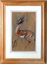 Pat TOMLINSON (British 20th/21st century) Impala Pastel on paper Signed lower right Framed and