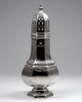 A silver baluster shaped castor - London 1971, A Chick & Sons Ltd, of octagonal form, height 17cm,