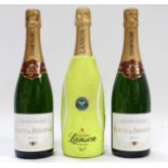 A bottle of Lanson champagne - in a Wimbledon commemorative jacket, together with two bottles of