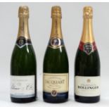 A bottle of Bollinger special cuvee champagne - together with two further bottles from other houses.
