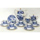 A Wedgwood coffee service for six - blue and white decorated with bucolic scenes, comprising six
