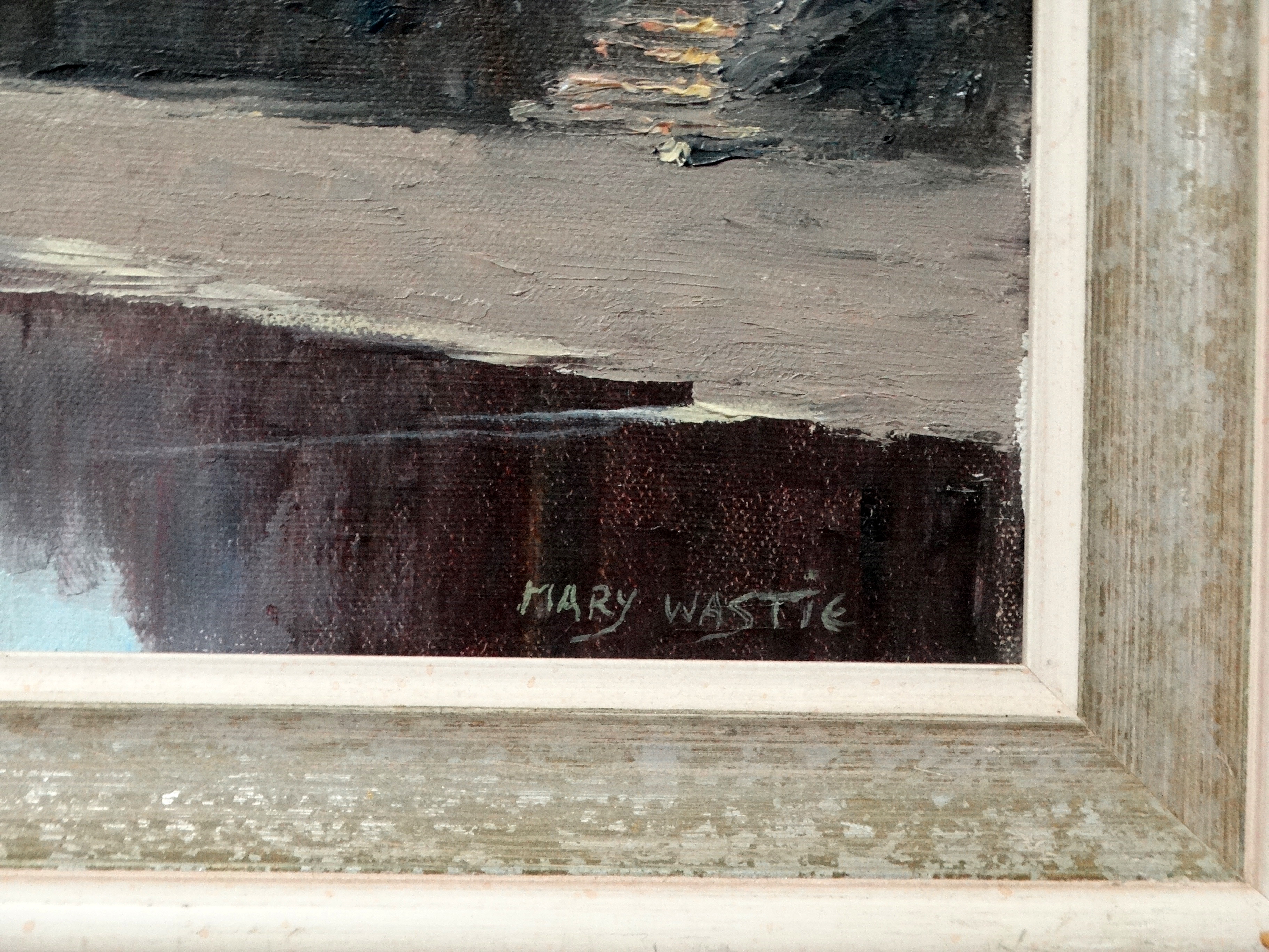 Mary WASTIE (British b. 1935), Causeway Low Tide St Michaels Mount, Oil on canvas, Signed lower - Image 3 of 4