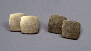 A pair of 9ct gold cufflinks - of plain square 'buttons' linked by chain, 6g