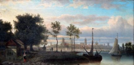 Attributed to Elias Pieter Van BOMMEL (1819-1890) View of Utrecht Oil on canvas Framed Picture
