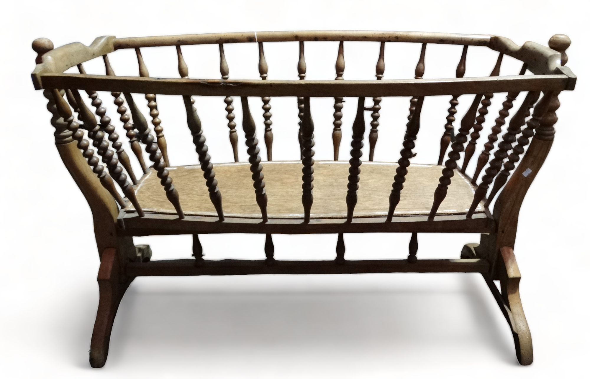 A 19th century French birch framed cot - with turned spindles and raised on end supports with - Image 3 of 4