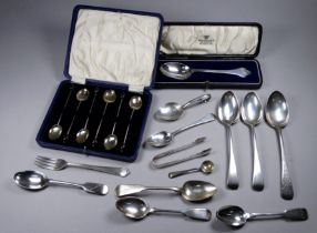 A boxed silver christening spoon - London 1928, dog nose, engraved Isabelle, together with a