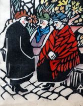 # Adrian TRUSCOTT (20th/21st Century British) Flower Women Covent Garden Linocut In Colours