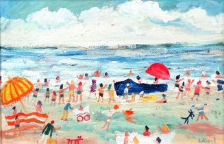 # Simeon STAFFORD (b. 1956) On The Beach St Ives Oil on board Signed lower right and signed and