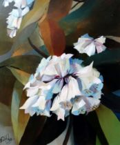 Ed HOSKING (20th/21st Century British) Still Life Rhododendron Acrylic on canvas Signed lower left