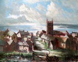 # John EDWARDS (British 20th Century) St Just, Cornwall Oil on canvas board Signed lower right and