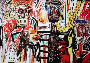 # Jean-Michel BASQUIAT (1960-1988) Philistines Giclee on canvas Framed Picture size 61 x 87cm