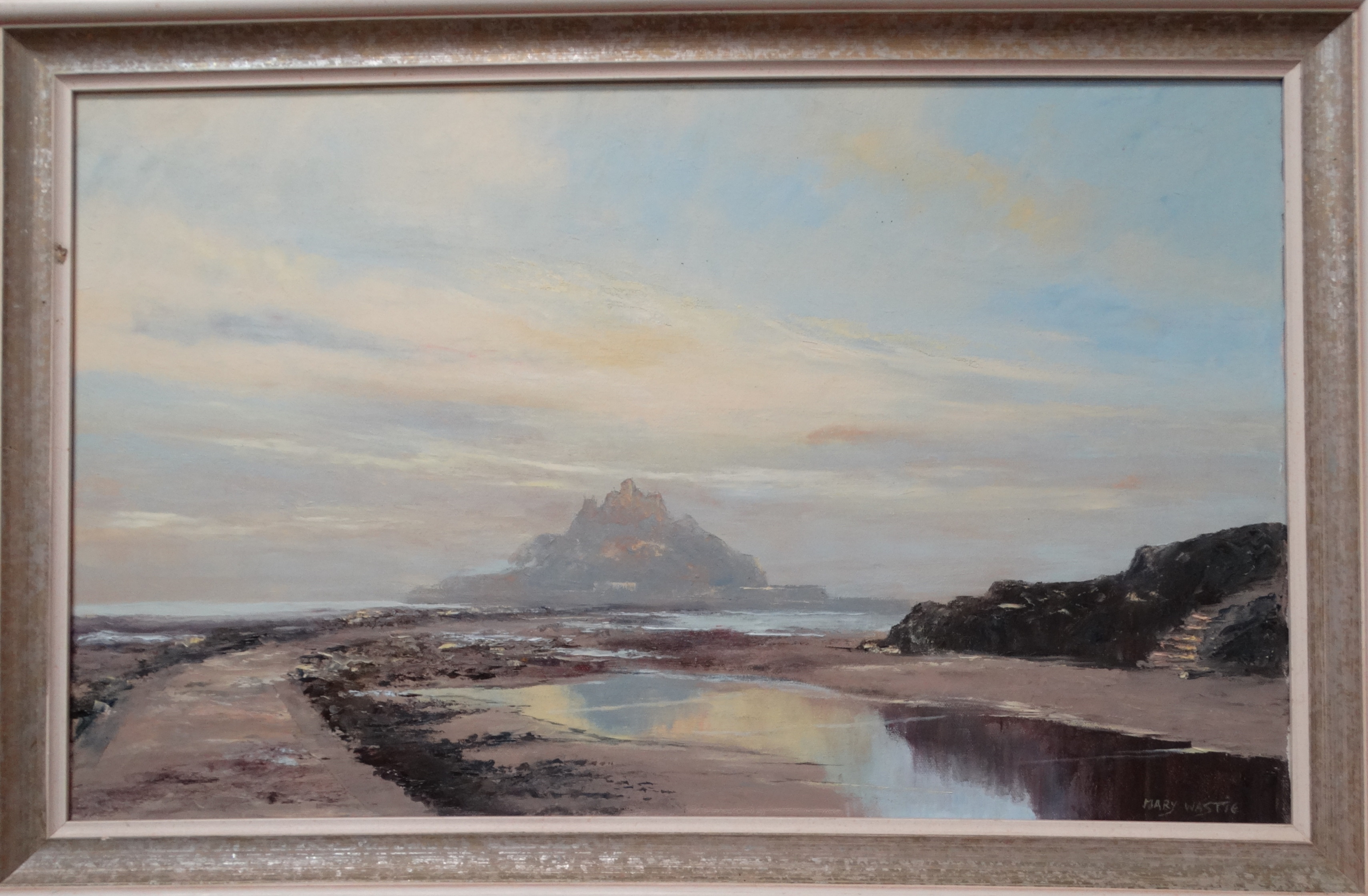 Mary WASTIE (British b. 1935), Causeway Low Tide St Michaels Mount, Oil on canvas, Signed lower - Image 2 of 4