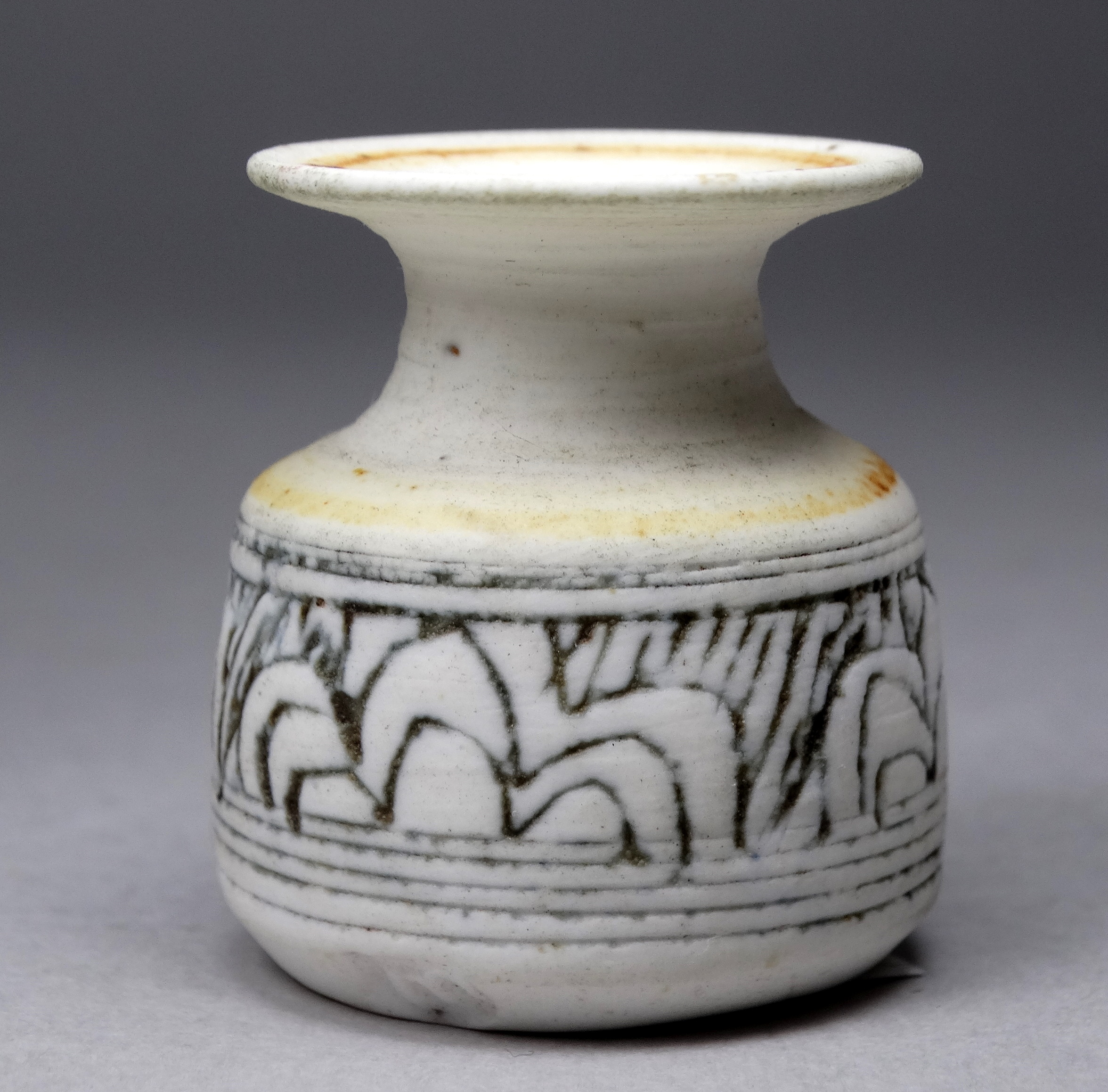Mary RICH (British 1940-2022) pottery vase - grey with iridescent decoration, impressed mark lower - Image 3 of 4