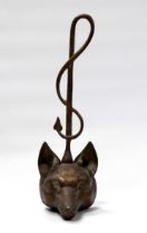 A brass door stop - modelled in the form of a fox head, height 40cm.