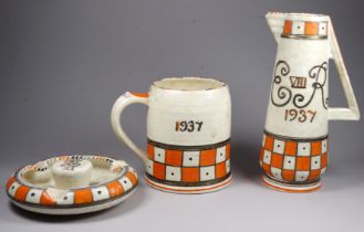 Charlotte RHEAD for Crown Ducal - Edward VIII commemorative coronation jug, with orange chequer