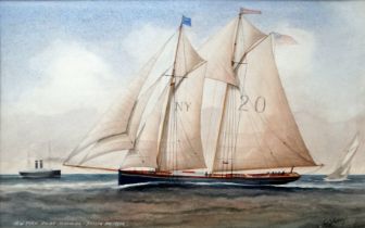 Manner of Charles Sidney RALEIGH, New York Pilot Schooner Joseph Palitzer, Watercolour, Bearing