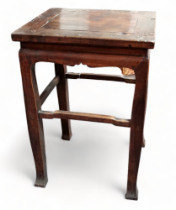 A late 19th century Chinese square table - with wax export seal, the cleated top on shaped square