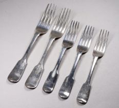 Two silver table forks - London 1837, William Theobalds, together with a silver dessert fork, London