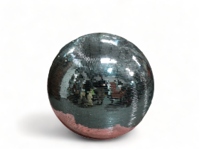 A large contemporary glitter ball - with a substantial galvanised mounting bracket, diameter 70cm.