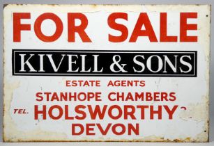 A Kivell & Sons Estate Agents 'FOR SALE' metal sign - width 46cm, height 30.5cm.