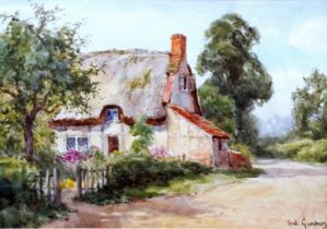 Sidney Valentine GARDNER (British 1869-1957), Cottage beside a Country Lane, Watercolour, Signed